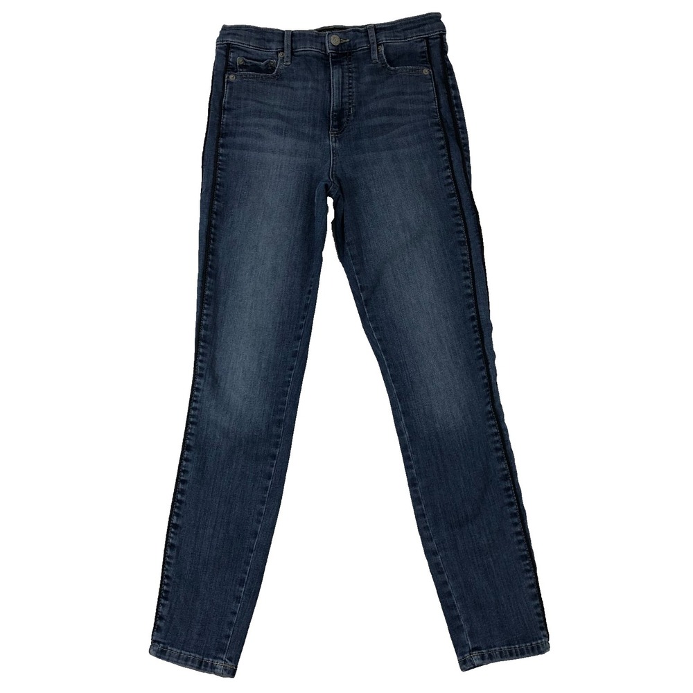 Banana Republic Jeans Womens 28/6 Denim Blue High Rise Skinny Side Black Stripes